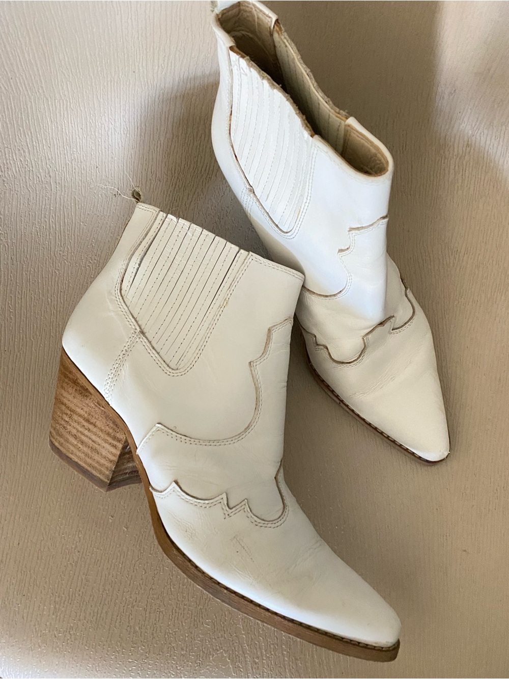 Sam Edelman Winona western Cowboy ankle Boot shoes Off White Leather 8.5